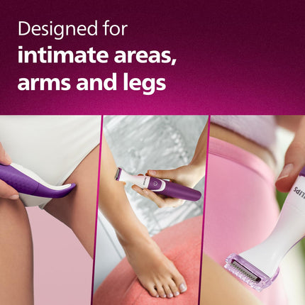 Philips Body Trimmer for Women, Skin Safe with Rounded Tips, 2in1 Trim or Shave, Hair Removal for Intimate Areas, Arms, Legs & Body, No Skin Irritation, Travel Friendly I 2 Year Warranty - BRT383/15 
