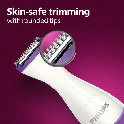 Philips Body Trimmer for Women, Skin Safe with Rounded Tips, 2in1 Trim or Shave, Hair Removal for Intimate Areas, Arms, Legs & Body, No Skin Irritation, Travel Friendly I 2 Year Warranty - BRT383/15 