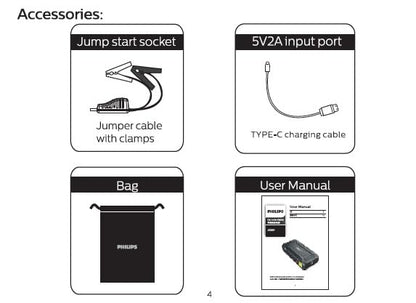 Philips Car Jump Starter JS3210 | Compact Design | Compatible with 4.0L Petrol Engine, 3.0L Diesel Engine and Two Wheeler | 9900mAH 