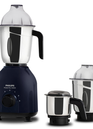 Philips HL7713/01,1000 W PowerPro Motor Mixer Grinder, 3 Jars (Azure Blue), Edged blade made of superior SS304 material, Quick cool ventilation for longer motor life 