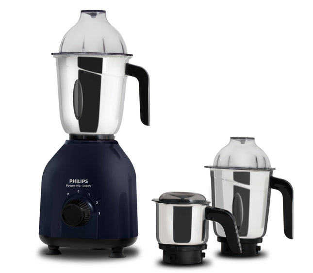 Philips HL7713/01,1000 W PowerPro Motor Mixer Grinder, 3 Jars (Azure Blue), Edged blade made of superior SS304 material, Quick cool ventilation for longer motor life 