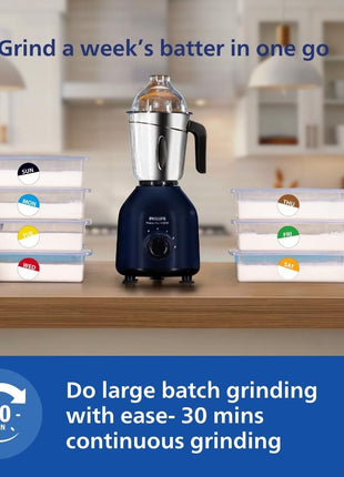 Philips HL7713/01,1000 W PowerPro Motor Mixer Grinder, 3 Jars (Azure Blue), Edged blade made of superior SS304 material, Quick cool ventilation for longer motor life 