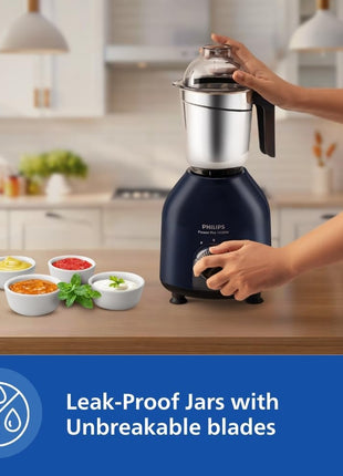Philips HL7713/01,1000 W PowerPro Motor Mixer Grinder, 3 Jars (Azure Blue), Edged blade made of superior SS304 material, Quick cool ventilation for longer motor life 