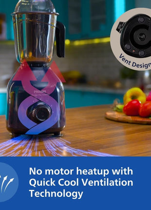 Philips HL7713/01,1000 W PowerPro Motor Mixer Grinder, 3 Jars (Azure Blue), Edged blade made of superior SS304 material, Quick cool ventilation for longer motor life 