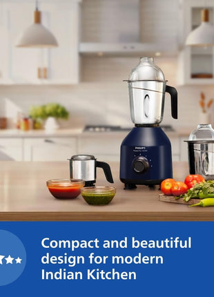 Philips HL7713/01,1000 W PowerPro Motor Mixer Grinder, 3 Jars (Azure Blue), Edged blade made of superior SS304 material, Quick cool ventilation for longer motor life 