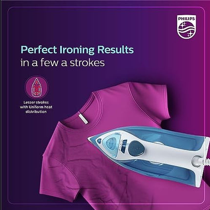 Philips Steam Iron DST0820/20 (World no. 1 Ironing Brand) Powerful 15 gm/min Steam Output with Spray, Multilayer Coated Non stick Soleplate with 1250 W quick Heat up 