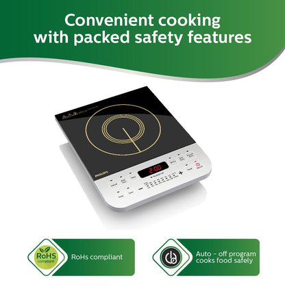 Philips Viva Collection HD4928/01 2100-Watt Induction Cooktop (Black) & Classic GC097/50 750-Watt Dry Iron (Peach) Combo 