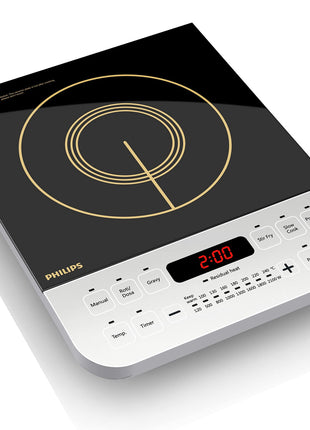 Philips Viva Collection HD4928/01 2100-Watt Induction Cooktop, Soft Touch Button with Crystal Glass (Black) 