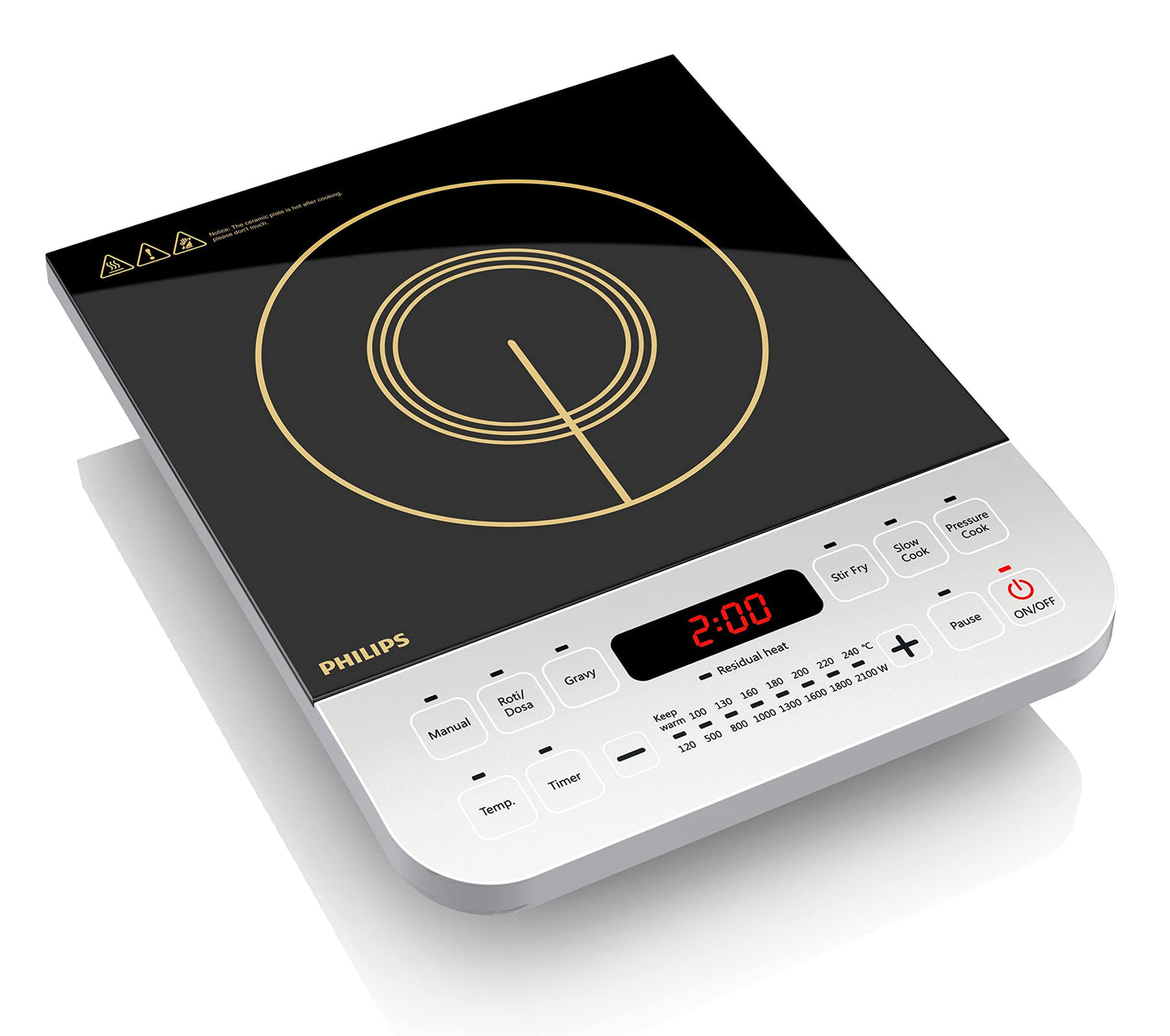 Philips Viva Collection HD4928/01 2100-Watt Induction Cooktop, Soft Touch Button with Crystal Glass (Black) 