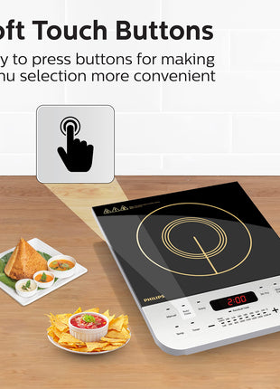 Philips Viva Collection HD4928/01 2100-Watt Induction Cooktop, Soft Touch Button with Crystal Glass (Black) 