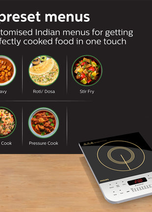 Philips Viva Collection HD4928/01 2100-Watt Induction Cooktop, Soft Touch Button with Crystal Glass (Black) 