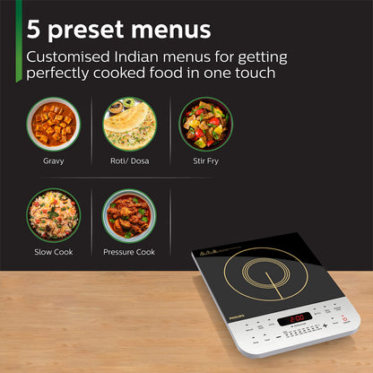 Philips Viva Collection HD4928/01 2100-Watt Induction Cooktop, Soft Touch Button with Crystal Glass (Black) 