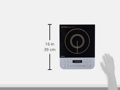 Philips Viva Collection HD4928/01 2100-Watt Induction Cooktop, Soft Touch Button with Crystal Glass (Black) 