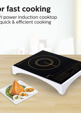 Philips Viva Collection Hd4938/01 2100-Watt Glass Induction Cooktop With Sensor Touch & Full Crystal Glass (Black) 