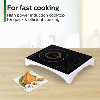 Philips Viva Collection Hd4938/01 2100-Watt Glass Induction Cooktop With Sensor Touch & Full Crystal Glass (Black) 