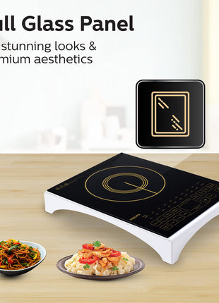 Philips Viva Collection Hd4938/01 2100-Watt Glass Induction Cooktop With Sensor Touch & Full Crystal Glass (Black) 