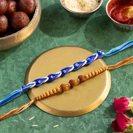 Phool Tera Mera Rakhi Giftbox for Brother |11 Inclusions rakhi gift hamper | 2 Combo Rudraksha & Mystic Braid Rakhi | Dhoop Cone | Farmley Dry Fruit Mix | Guru Chela Mouth Freshener | Tic-Tac-Toe Game | Greeting Card 