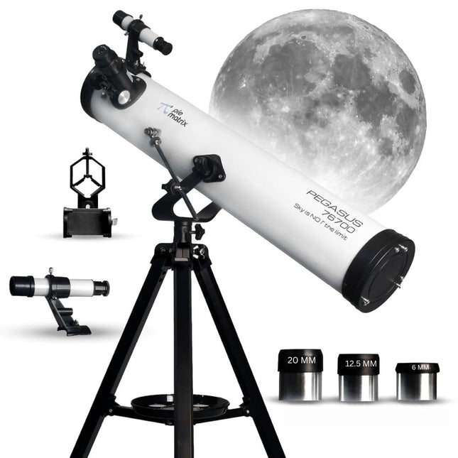 Pie Matrix Pegasus 76700 Newtonian Reflector Telescope with 235x Ultra HD Zoom,Fully Coated Glass Optics,Alt-Az Mount, Professional Telescopes to Explore Moon, Saturn Rings, Planets & Deep Sky Objects 