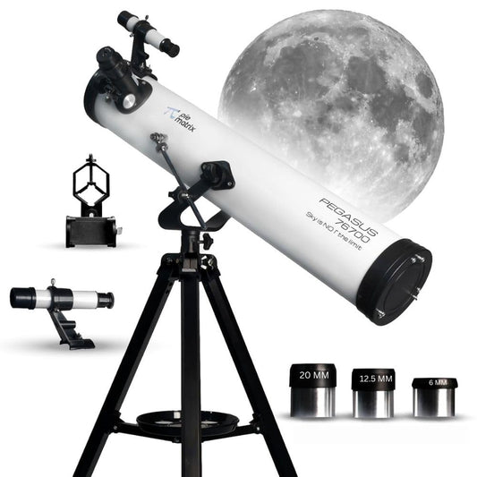 Pie Matrix Pegasus 76700 Newtonian Reflector Telescope with 235x Ultra HD Zoom,Fully Coated Glass Optics,Alt-Az Mount, Professional Telescopes to Explore Moon, Saturn Rings, Planets & Deep Sky Objects 