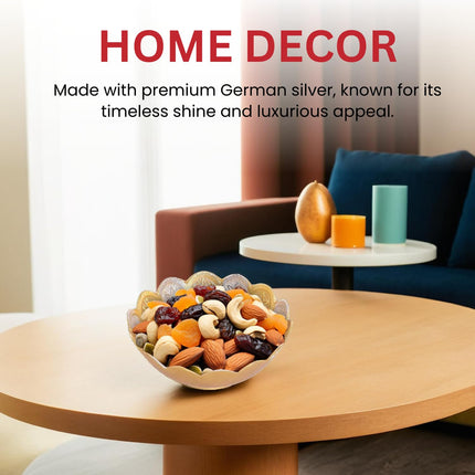 Piepot German Silver Bowl Set of 2 | German Silver Bowl and Spoon with Red Velvet Box | 2 Pieces Set for Weeding Gifts, House Warming & Pooja | Silver Gift Items (Silver-Gold Floral) 3.75 Inch, 120 ML 