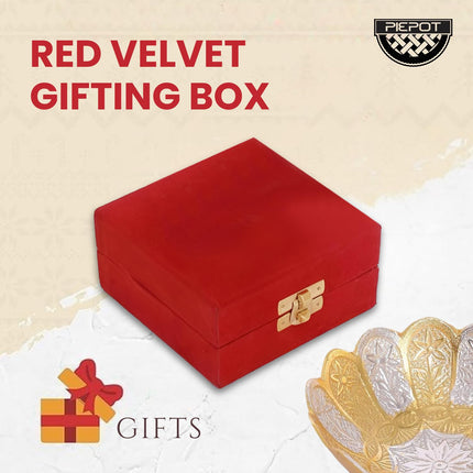 Piepot German Silver Bowl Set of 2 | German Silver Bowl and Spoon with Red Velvet Box | 2 Pieces Set for Weeding Gifts, House Warming & Pooja | Silver Gift Items (Silver-Gold Floral) 3.75 Inch, 120 ML 