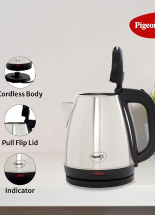 Pigeon 1.5 litre Hot Kettle and Stainless Steel Water Bottle Combo used for boiling Water, Making Tea and Coffee, Instant Noodles, Soup with Auto Shut- off Feature 