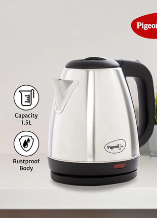 Pigeon 1.5 litre Hot Kettle and Stainless Steel Water Bottle Combo used for boiling Water, Making Tea and Coffee, Instant Noodles, Soup with Auto Shut- off Feature 