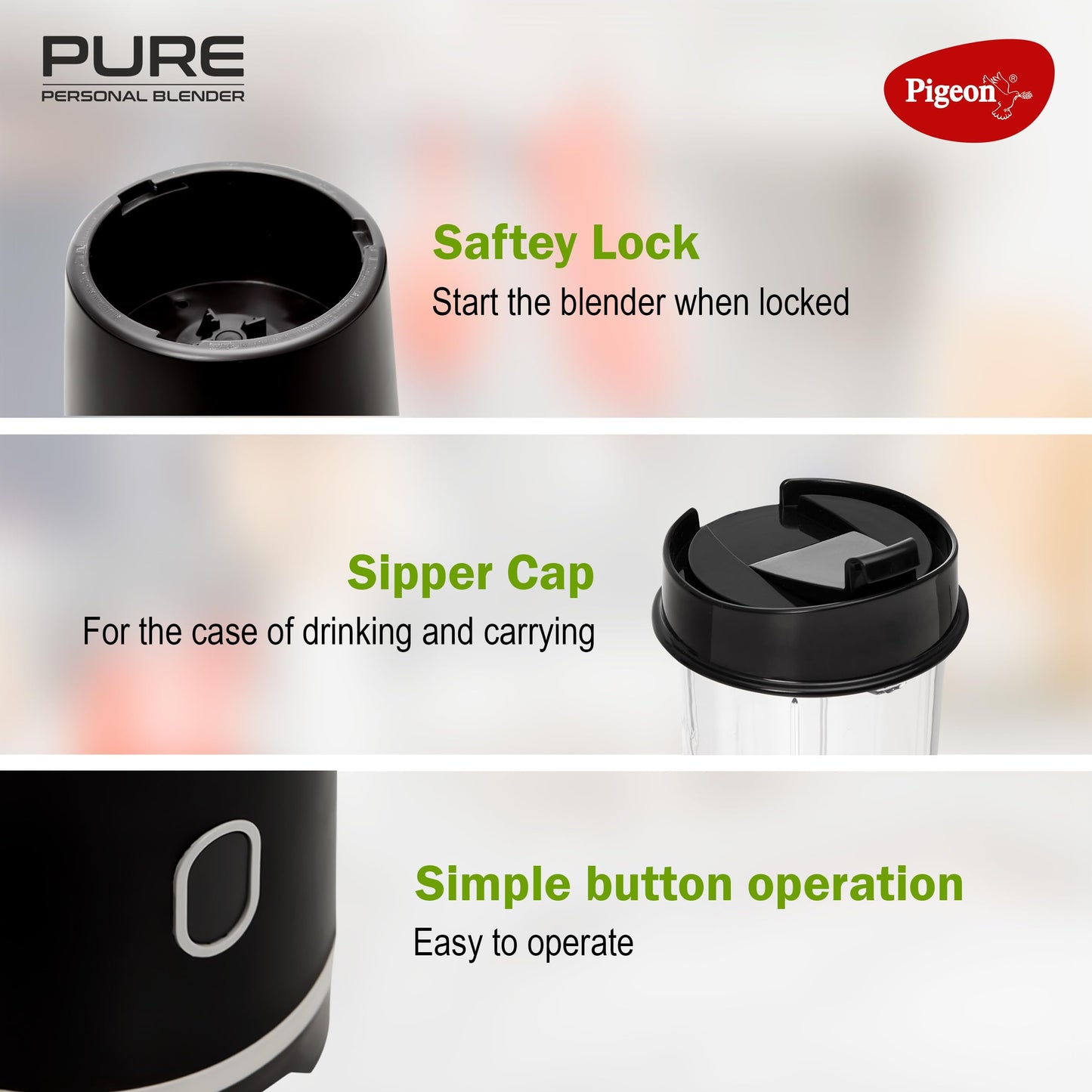 Pigeon By Stovekraft Pure | Grinder Juicer Blender Smoothie Maker All-in-1 Machine | 300 Watt | 1 Jars- Multiuse Jar 500ml, 1 Sipper, 1 Cap |1 Blades|1 Year Warranty 