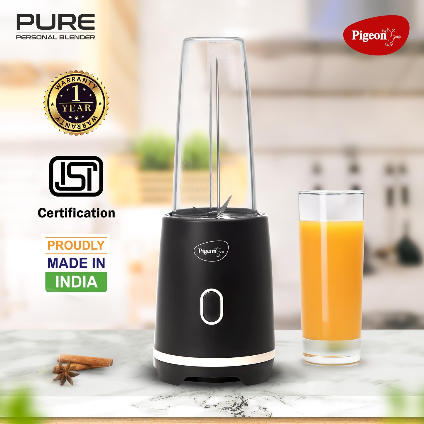Pigeon By Stovekraft Pure | Grinder Juicer Blender Smoothie Maker All-in-1 Machine | 300 Watt | 1 Jars- Multiuse Jar 500ml, 1 Sipper, 1 Cap |1 Blades|1 Year Warranty 
