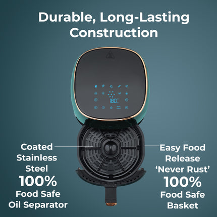 Pigeon Healthifry Digital Air Fryer, 360° High Speed Air Circulation Technology 1200 W with Non-Stick 4.2 L Basket - Green 