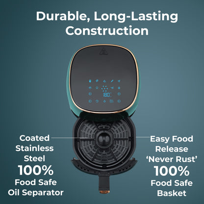 Pigeon Healthifry Digital Air Fryer, 360° High Speed Air Circulation Technology 1200 W with Non-Stick 4.2 L Basket - Green 