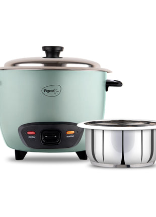 Pigeon Inox Rice Cooker with Single pot, 1 litres | Stainless Steel Lid | 400 Watts | 1 Steel Cooking Pot | Measuring Cup | Spatula | Energy Efficient Cooking 