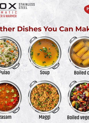 Pigeon Inox Rice Cooker with Single pot, 1 litres | Stainless Steel Lid | 400 Watts | 1 Steel Cooking Pot | Measuring Cup | Spatula | Energy Efficient Cooking 