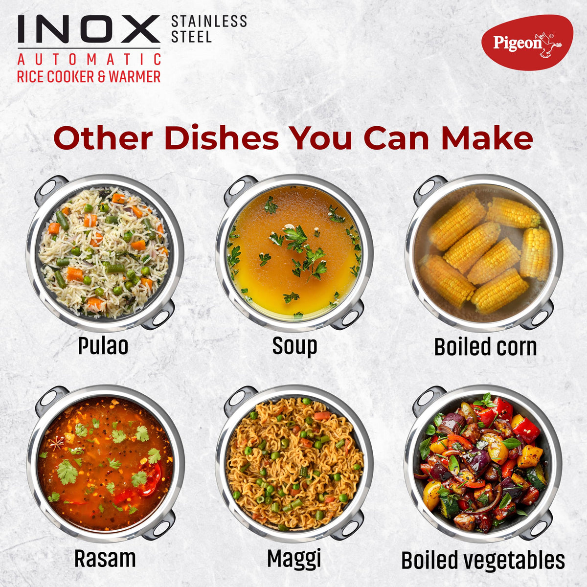 Pigeon Inox Rice Cooker with Single pot, 1 litres | Stainless Steel Lid | 400 Watts | 1 Steel Cooking Pot | Measuring Cup | Spatula | Energy Efficient Cooking 