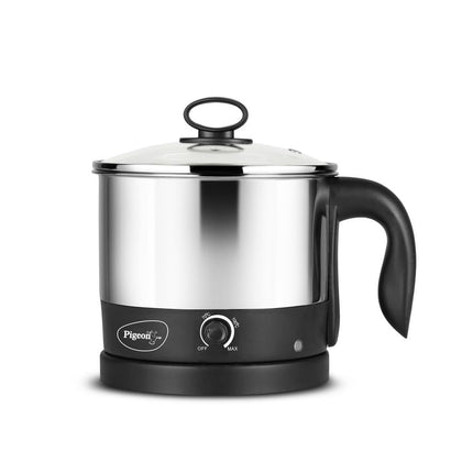 Pigeon Kessel Multipurpose Kettle (12173) 1.2 litres with Stainless Steel Body, used for boiling Water and milk, Tea, Coffee, Oats, Noodles, Soup etc. 600 Watt (Black & Silver) 