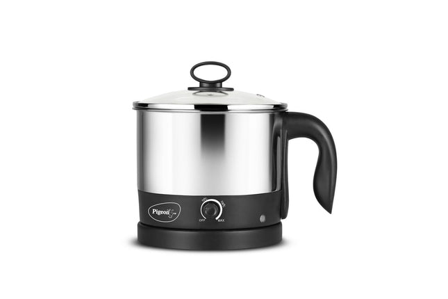 Pigeon Kessel Multipurpose Kettle (12173) 1.2 litres with Stainless Steel Body, used for boiling Water and milk, Tea, Coffee, Oats, Noodles, Soup etc. 600 Watt (Black & Silver) 