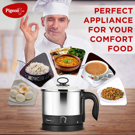 Pigeon Kessel Multipurpose Kettle (12173) 1.2 litres with Stainless Steel Body, used for boiling Water and milk, Tea, Coffee, Oats, Noodles, Soup etc. 600 Watt (Black & Silver) 