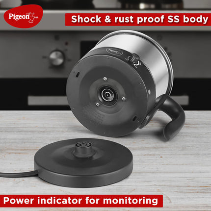 Pigeon Kessel Multipurpose Kettle (12173) 1.2 litres with Stainless Steel Body, used for boiling Water and milk, Tea, Coffee, Oats, Noodles, Soup etc. 600 Watt (Black & Silver) 