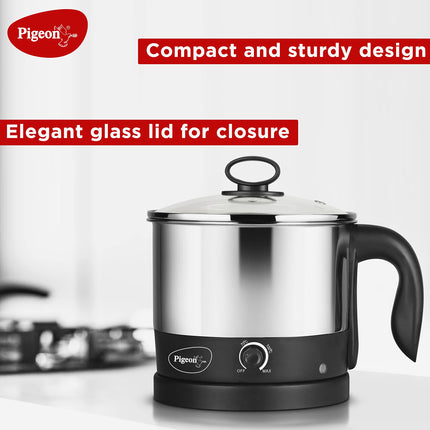 Pigeon Kessel Multipurpose Kettle (12173) 1.2 litres with Stainless Steel Body, used for boiling Water and milk, Tea, Coffee, Oats, Noodles, Soup etc. 600 Watt (Black & Silver) 