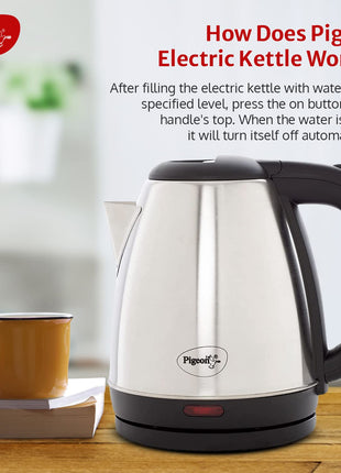Pigeon by Stovekraft Amaze Plus Electric Kettle (14289) with Stainless Steel Body, 1.5 litre, used for boiling Water, making tea and coffee, instant noodles, soup etc. (Silver) 