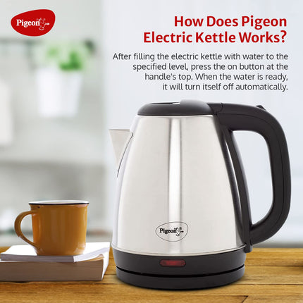 Pigeon by Stovekraft Amaze Plus Electric Kettle (14289) with Stainless Steel Body, 1.5 litre, used for boiling Water, making tea and coffee, instant noodles, soup etc. (Silver) 