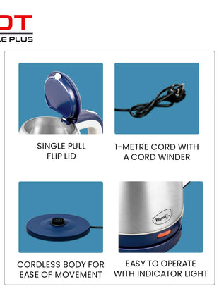 Pigeon by Stovekraft Hot Plus Electric Kettle (16246) with Stainless Steel Body, 1.5 litre, used for boiling Water, making tea and coffee, instant noodles, soup etc. (Blue) 