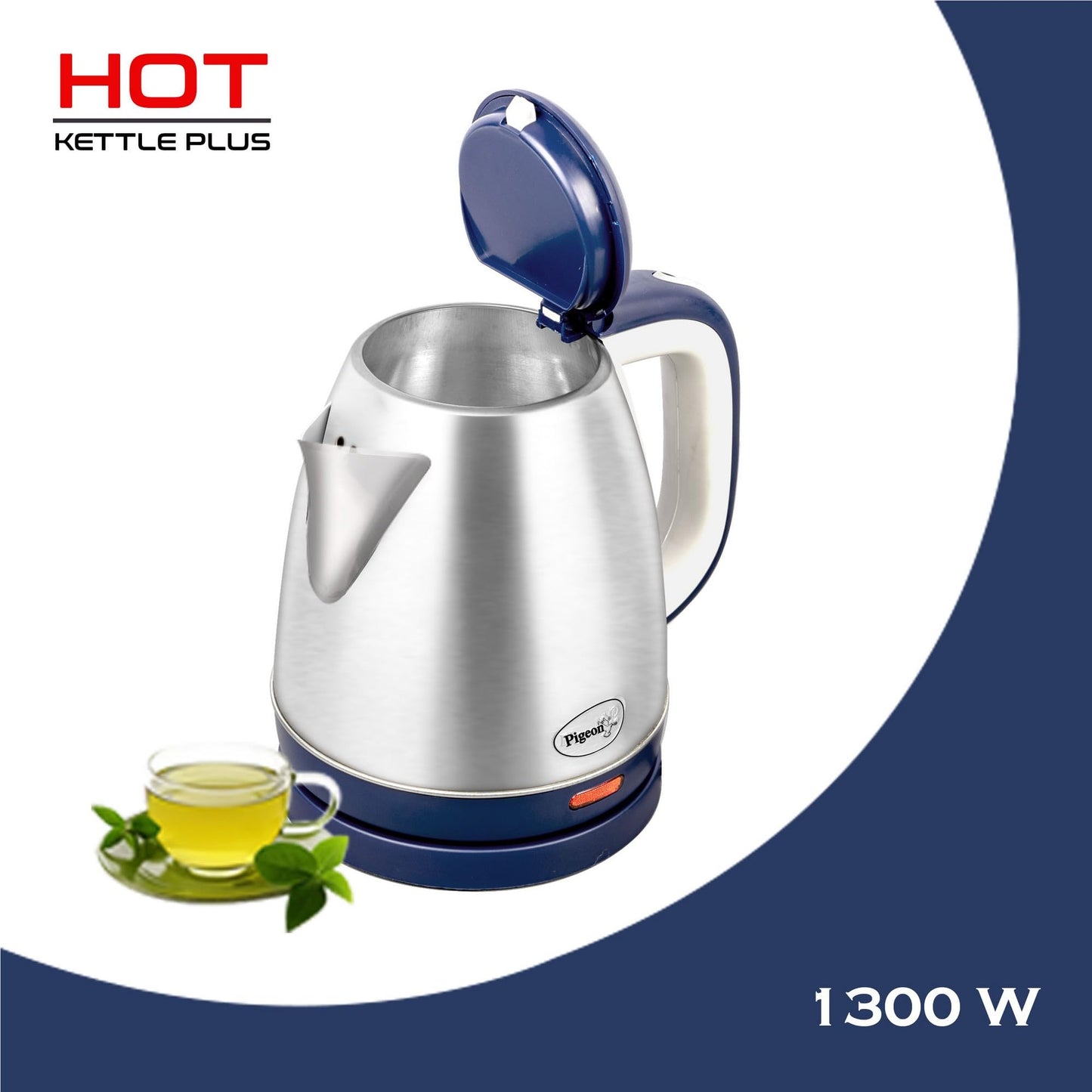 Pigeon by Stovekraft Hot Plus Electric Kettle (16246) with Stainless Steel Body, 1.5 litre, used for boiling Water, making tea and coffee, instant noodles, soup etc. (Blue) 