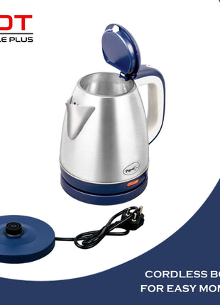 Pigeon by Stovekraft Hot Plus Electric Kettle (16246) with Stainless Steel Body, 1.5 litre, used for boiling Water, making tea and coffee, instant noodles, soup etc. (Blue) 