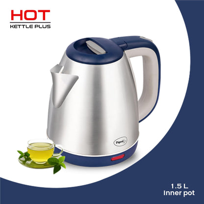 Pigeon by Stovekraft Hot Plus Electric Kettle (16246) with Stainless Steel Body, 1.5 litre, used for boiling Water, making tea and coffee, instant noodles, soup etc. (Blue) 
