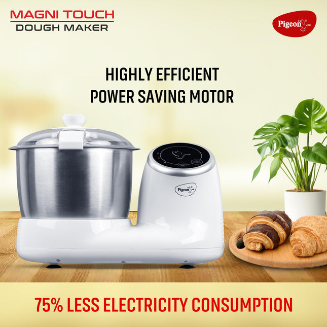 Pigeon by Stovekraft Magni Touch - Atta Kneader/Dough Maker, Indian's first touch control, Efficient 120W PMDC Motor, 3L 304 food grade SS blow, Unique 't' shaped arm for perfect mess free kneading. 
