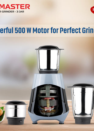 Pigeon by Stovekraft Mix Master Mixer Grinder for Kitchen | 500 Watts | 3 MultiPurpose Jars for Juicing | Chutney Making | Dry Grinding | Wet Grinding | Mincing | Blender|Mixer | 2Year Warranty 