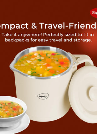 Pigeon by Stovekraft Trip Multi-cook Kettle,600 Watts,0.8 Litre, used for Boiling Water, making tea and coffee, instant noodles, soup etc (Cream) 