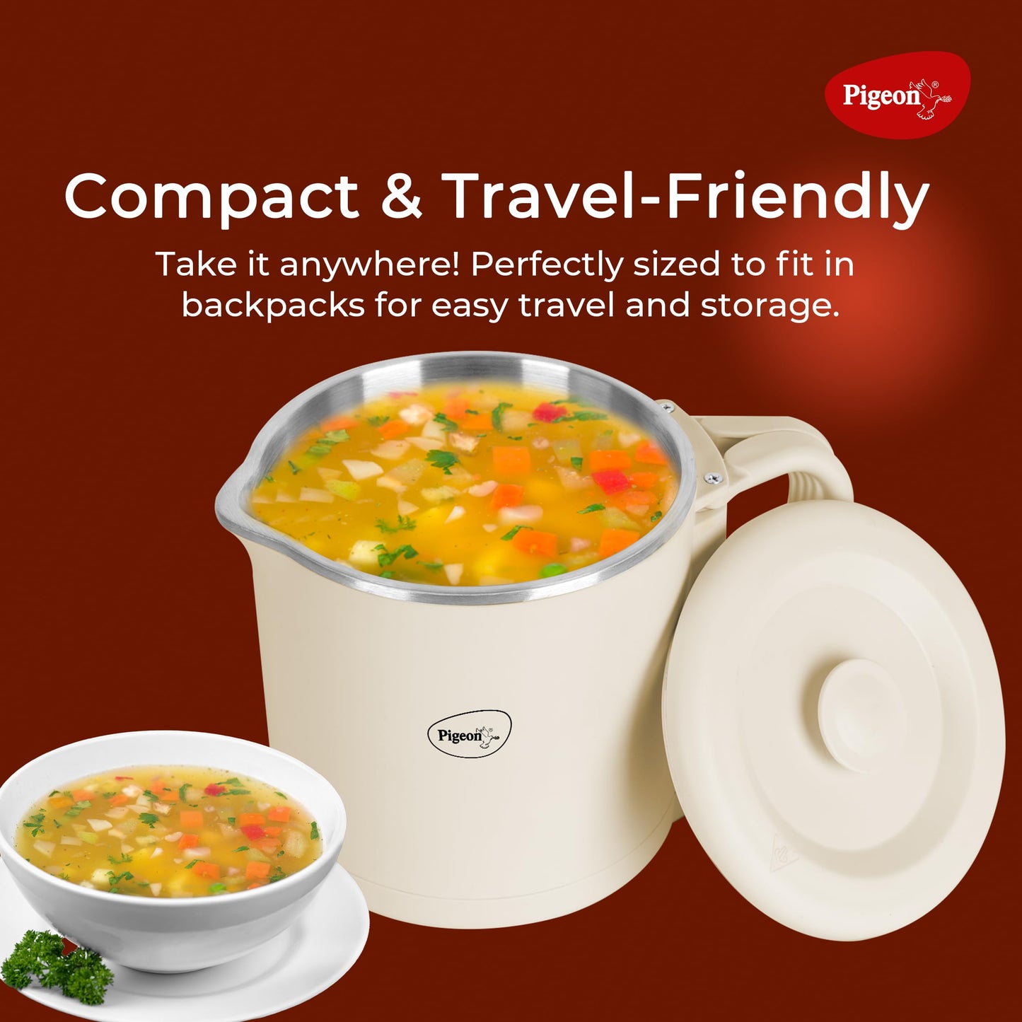 Pigeon by Stovekraft Trip Multi-cook Kettle,600 Watts,0.8 Litre, used for Boiling Water, making tea and coffee, instant noodles, soup etc (Cream) 