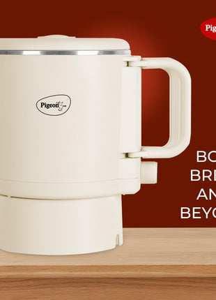 Pigeon by Stovekraft Trip Multi-cook Kettle,600 Watts,0.8 Litre, used for Boiling Water, making tea and coffee, instant noodles, soup etc (Cream) 